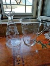 Antiche Brocca E Bottiglia Cristallo, Servizio Fine 800/ Primi 900 Incisi A Mano