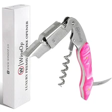Professional Double Hinged Wine Bottle Opener Corkscrew Key | Pink Resin Handle
