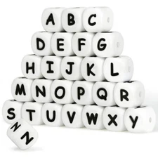 Silicone Beads Letter 12mm Alphabet Square for Keychain Making Bulk- 52 Pcs