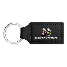 Dodge Scat-Pack Full Color Rectangular Black Leather Key Chain Challenger