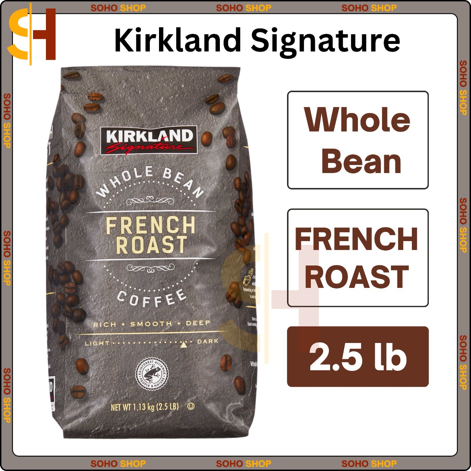 Kirkland Signature Whole Bean Coffee, Dark, Rich, Smooth, French Roast
