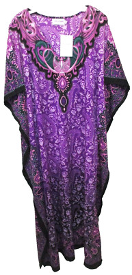 Miss Lavish Satin Long Kaftan Boho Maxi Free Size Women's Caftan Tunic Dress NEW