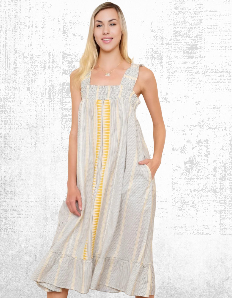 Vestido sin mangas Annecy para mujer Ex WYSE en amarillo/blanco precio de venta sugerido por el fabricante 195 GBP