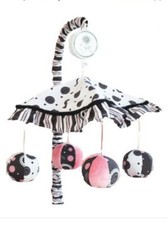 New Baby Kathy Ireland Madison girl mobile Musical pink black Nursery decor