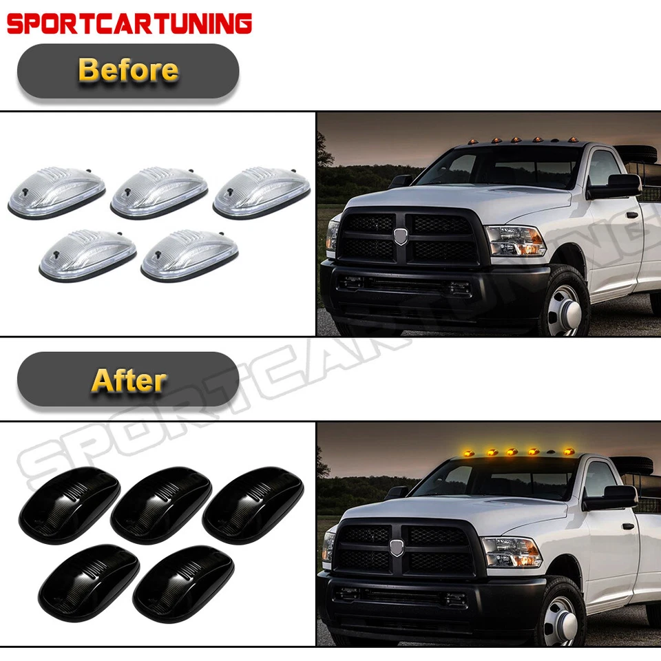 5xSmoked Rooftop Cab Running Marker Light LED 3000K for Dodge RAM 1500 2500 3500 - Image 3 of 4