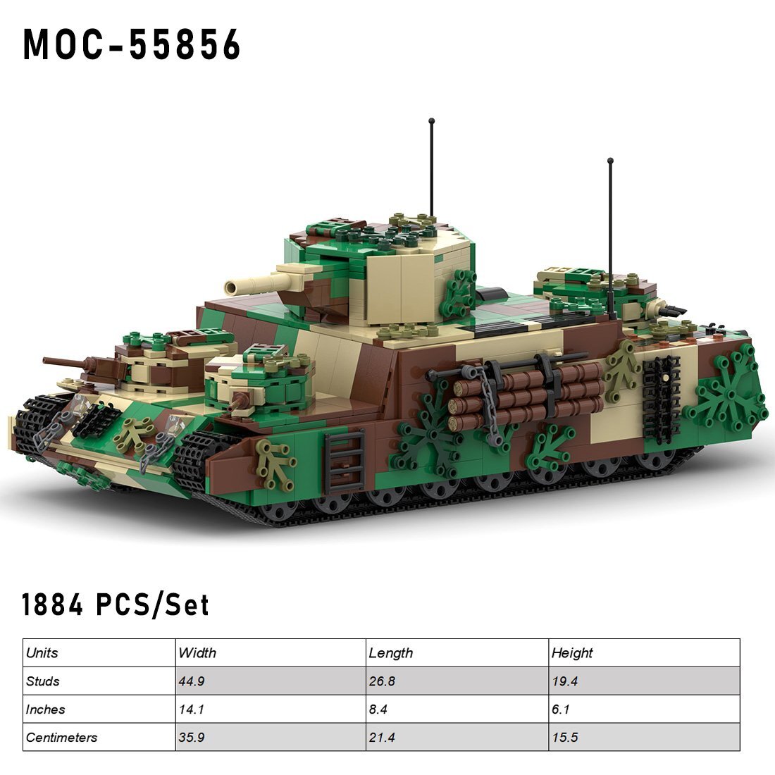 1/30 O-I Super Heavy Tank 1884 Pieces MOC-55856 Building Blocks