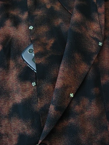 Japanese Vtg Silk Artsy Black+Brown Jacquard-Lined Haori Kimono Coat~OS~48B~EIC - Picture 11 of 12