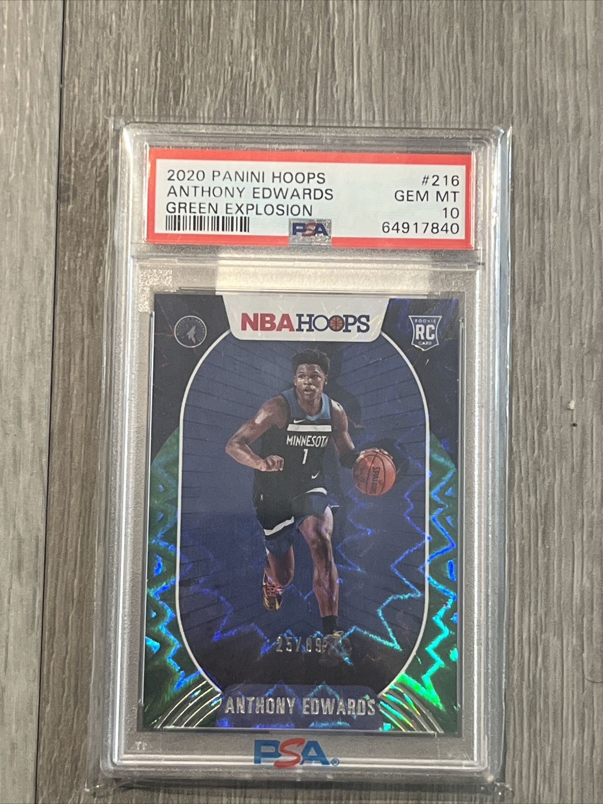 2020-21 Hoops Green Explosion #/89 Anthony Edwards 216 PSA 10 Gem Mint (RC,SN)