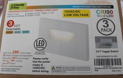 Cloudy Bay 12V Low Voltage 3 Color Indoor and Outdoor LED Step Light, 3 Pack