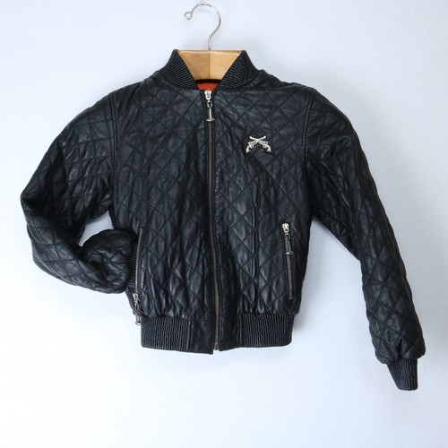 PHILIPP PLEIN JUNIOR KIDS QUILTED BLACK LEATHER JACKET 10Y