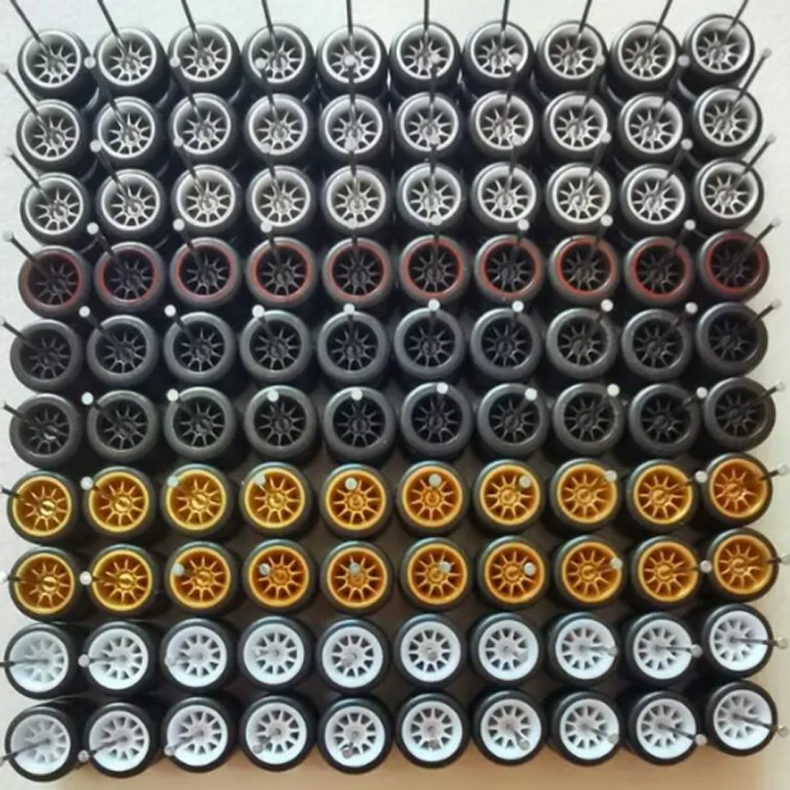 1:64 50 SETS of Custom WHEELS and RUBBER Tyres 5 spoke JDM style Fit hotwheels-image