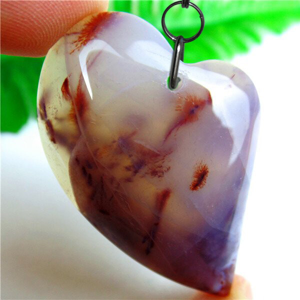 Pendentif en agate dendrite naturelle en forme de cœur de 4cm avec cordon noir