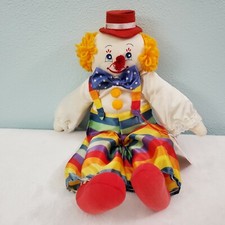 Vintage Russ Berrie Clown "Charlie" Multicolor Striped Plush Cloth Doll Read