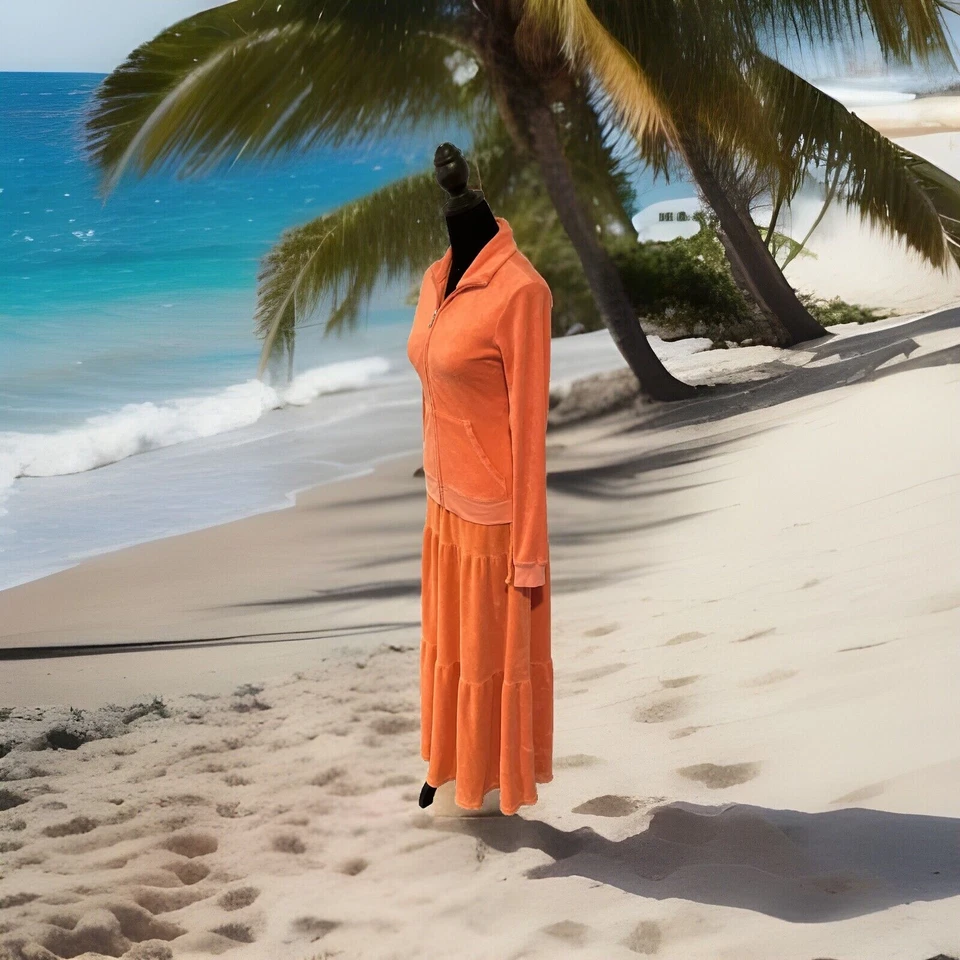Juicy Couture M Top S Orange Maxi Dress French Terry Tracksuit Set Y2K Luxury - Image 4 of 4