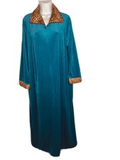 Velvet Robe Full Length Cinema Etoile Small Teal Leopard Trim with 2 Pockets