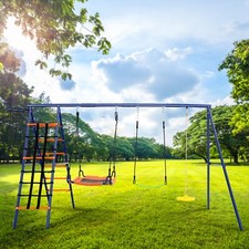 Swing Set with Stand 3 Swings for Kids Heavy Duty Metal A-Frame Outdoor Backyard