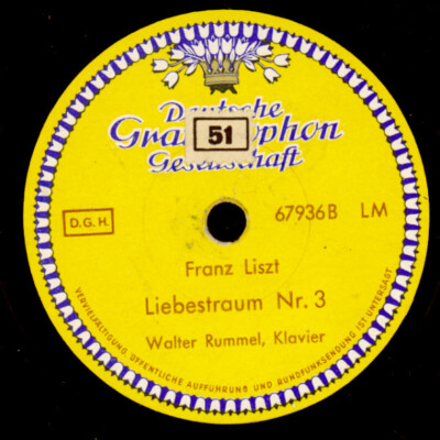 WALTER RUMMEL -PIANO- Liszt: Liebestraum Nr. 3/ Ave Maria Schellackplatte  G4664