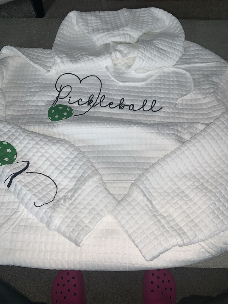 Pickleball Hoodie White Sweatshirt - “Love Pickleball”  Fits M-L