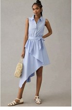 Maeve Anthropologie Asymmetrical Sleeveless Shirt Dress Blue Preppy 8 Petite