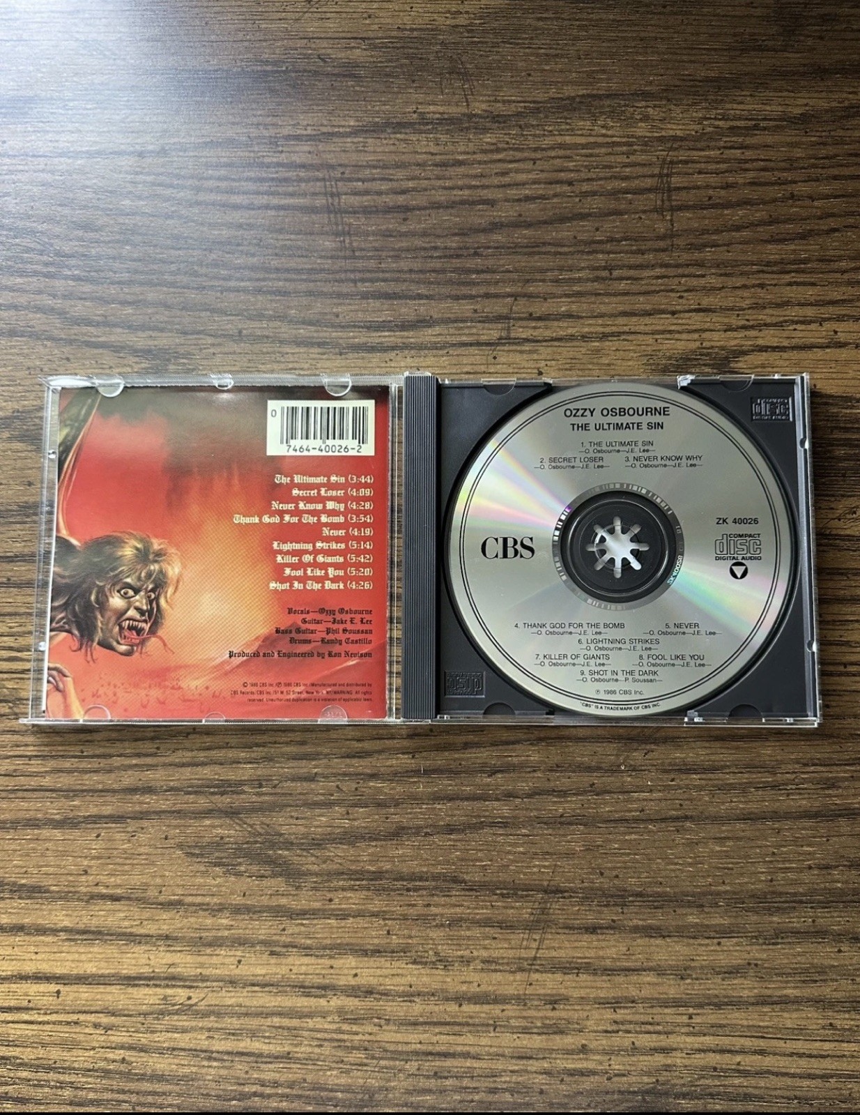 Ozzy Osbourne The Ultimate Sin CD 1986 CBS Associated ZK 40026