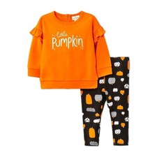 0-3 Months Cat Jack Little Pumpkin Ruffled Sweatshirt Halloween Leggings Set