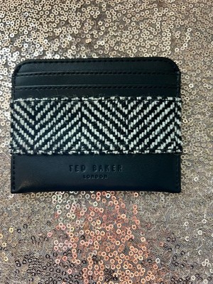 TED BAKER Coin Cardholder Schwarz Leder Fischgrät Tweed Herren Etui Geldbörse NEU