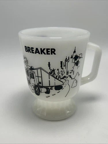 Vintage Fire King Breaker Truck Scenery Milk Glass Coffee Mug 1960s