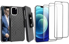 For iPhone 11/Pro - Belt Clip Case and 3 Pack Screen Protector Swivel Holster