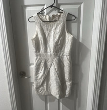 FOREVER 21 White A-Line Jacquard Geometric Mini Dress S Pleated Zip