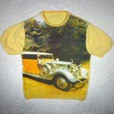 VTG 70's Rolls Royce Graphic Knit Short Sleeve Shirt Yellow RARE SEE DESCRIPTION