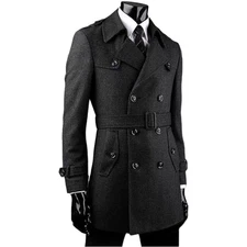 Black/Gray Men' Long Overcoat Wool Houndstooth Double Breasted Winter Man Coats