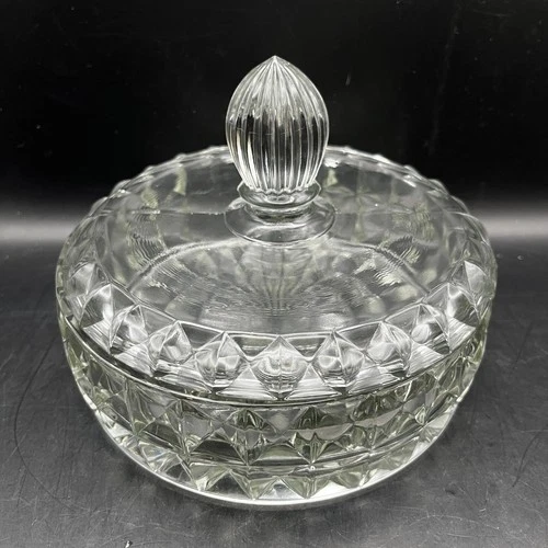 Vintage Jeanette Windsor Depression Glass Cut Floral Lidded Candy Dish-6.25"