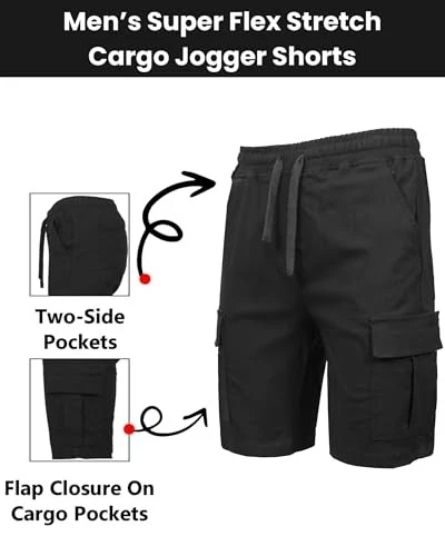 GALAXY BY HARVIC HOMBRES PANTALONES CORTOS CARGO ELÁSTICOS CINTURA CORDÓN NEGRO M Foto 2 de 4