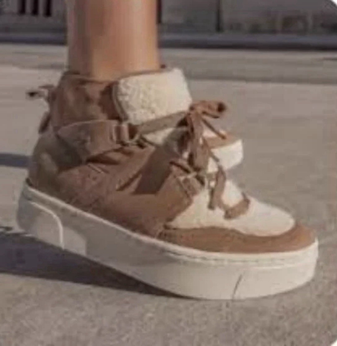 Women NAKED FEET  Evolution Cozy Platform Sneakers Leather/Sherpa brown/beige