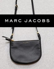 ❤️Marc Jacobs Black Pebbled Leather Gold Double Zip Crossbody Shoulder Bag