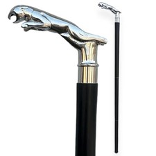 RW Walking Cane Vintage Antique Walking Stick Black Hardwood Wooden Shaft Sil...