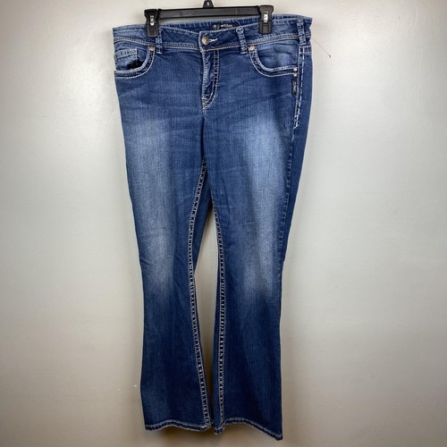Silver Jeans Suki Jeans Damen 16 Bootcut Stretch Denim Distressed Stickerei