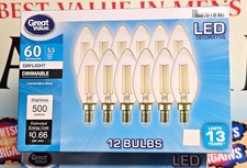 E12 Candelabra 5.5w LED Bulbs Dimmable Equiv 60w 5000K Cool White 12 Pack 10.99