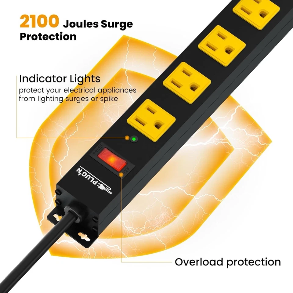 12 Outlet Long Power Strip, 2100 Joules Surge Protector, 6FT Power Cord, Wide... - Image 3 of 4