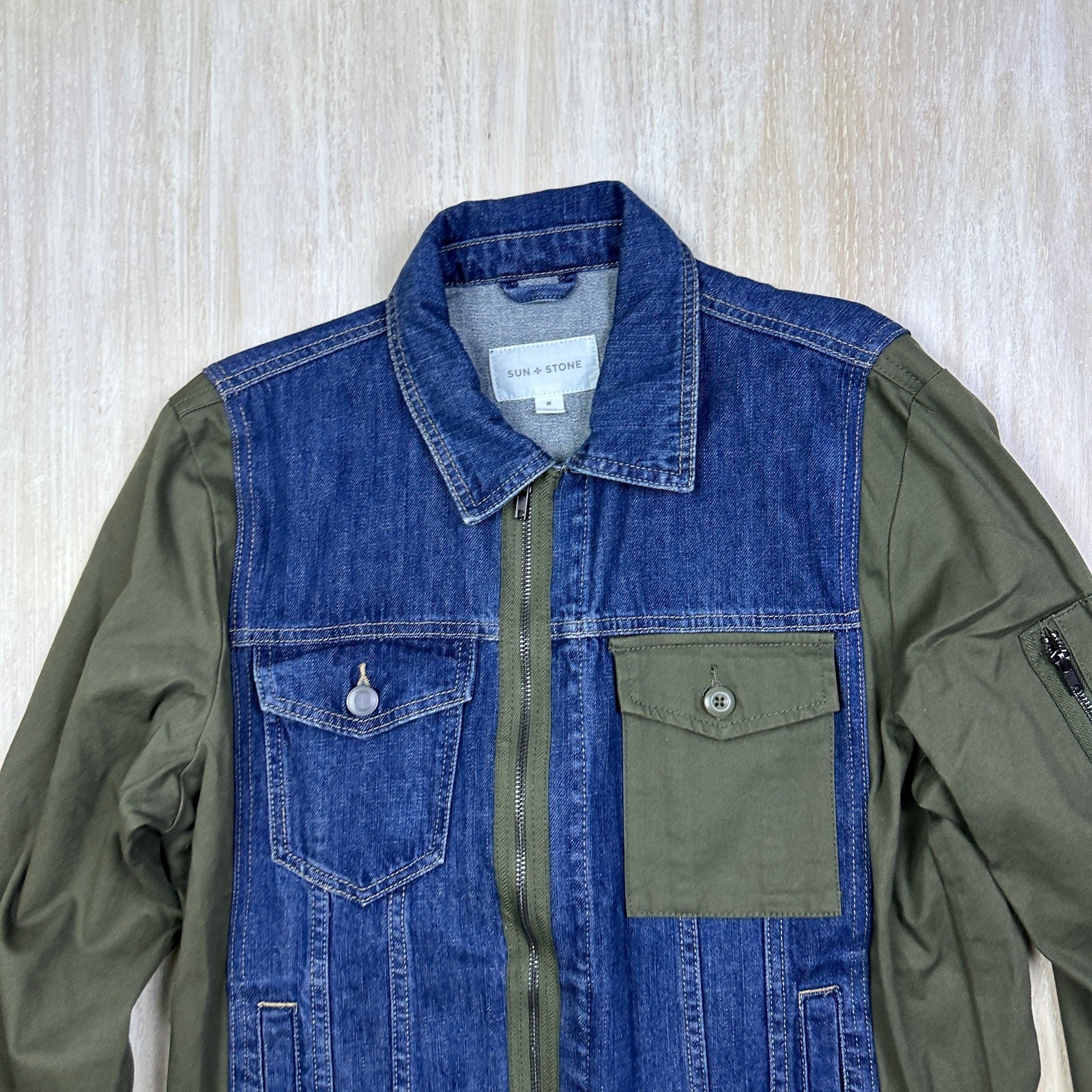 Sun + Stone Bomber Trucker Patchwork Denim Jean S… - image 2