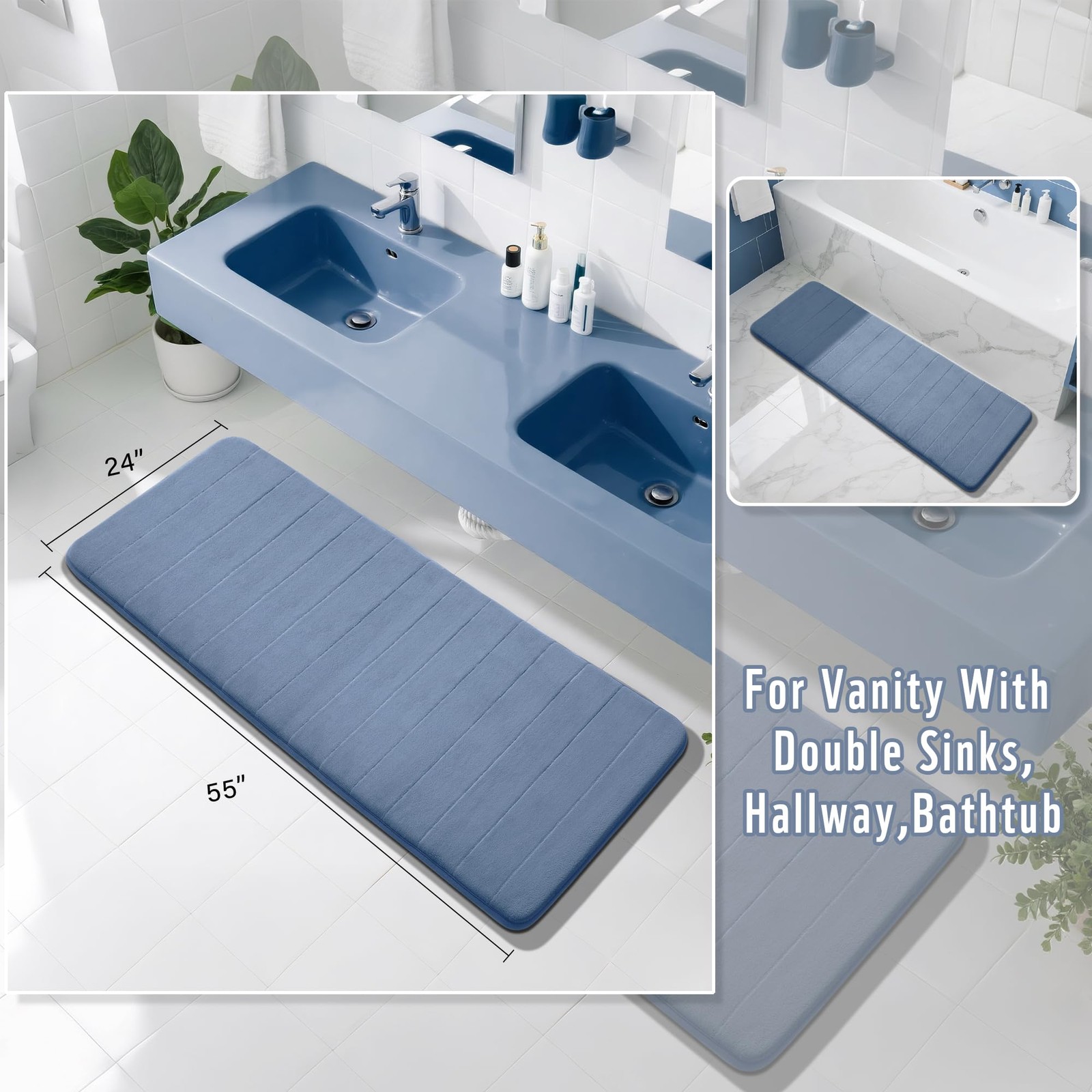 Yimobra 55"x24" Non-Slip Memory Foam Bath Mat, Super Soft, Water Absorbent