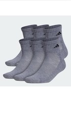 adidas Men's Gray Ankle Cushioned Athletic Socks 3 Pairs Cotton Blend M