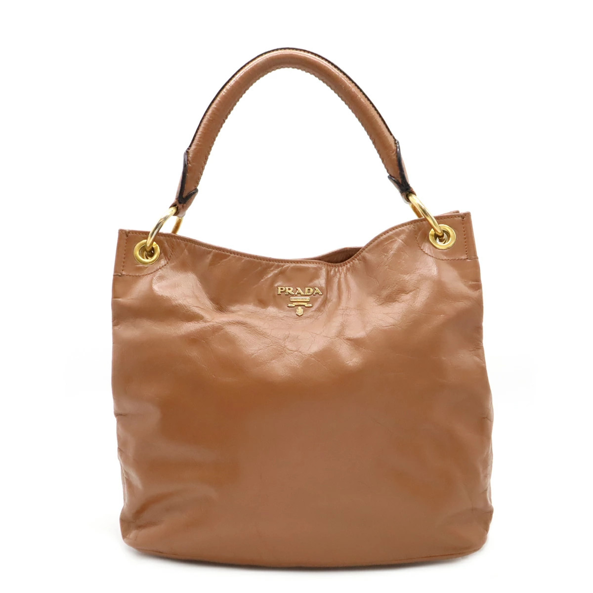 Prada Dark Salmon Leather Shoulder Bag with Gold Accents