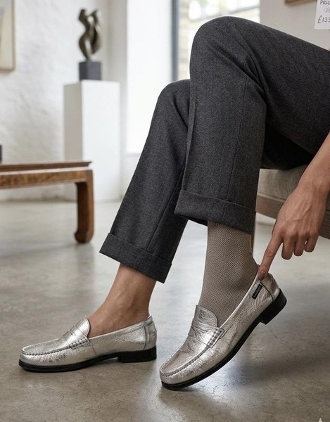 Women Russell & Bromley Loafers Silver Leather 38