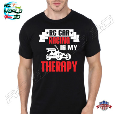 RC Racing Therapy T-Shirt Front Print 100% Cotton Pre-Shrunk Black Gray Tee