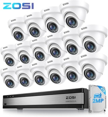 ZOSI H.265+16CH Security Camera System 16x1080P CCTV Outdoor Dome Camera 4TB HDD