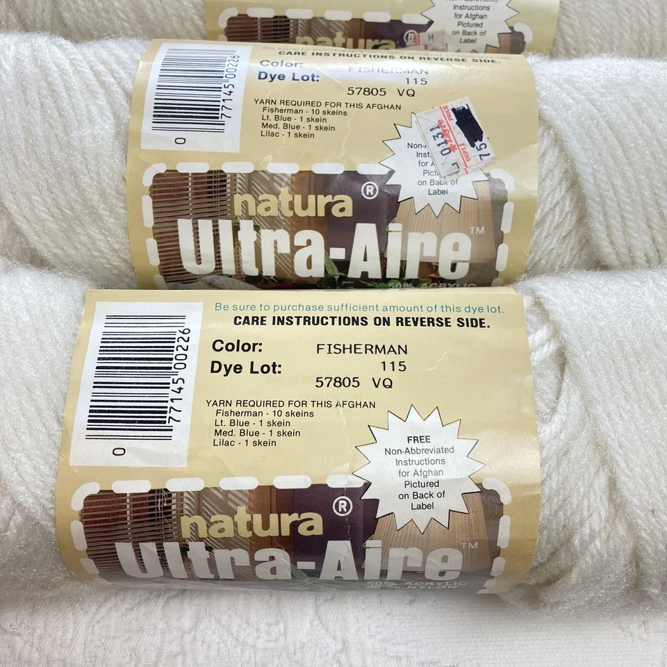 Vintage Natura Ultra-Aire Yarn 7 Skeins 4-Ply Worsted Off White Fisherman 3 oz - Image 2 of 4
