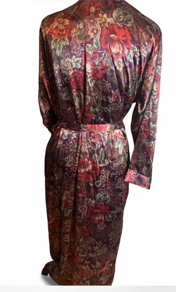 Talbots紫色花卉真丝长袍,腰身饰有口袋。 S 码 #丝袍 — 第 3/4 张图片