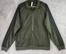 Adidas Jacket Mens Large Green Full Zip Track Jacket 3 Stripes Activewear Top