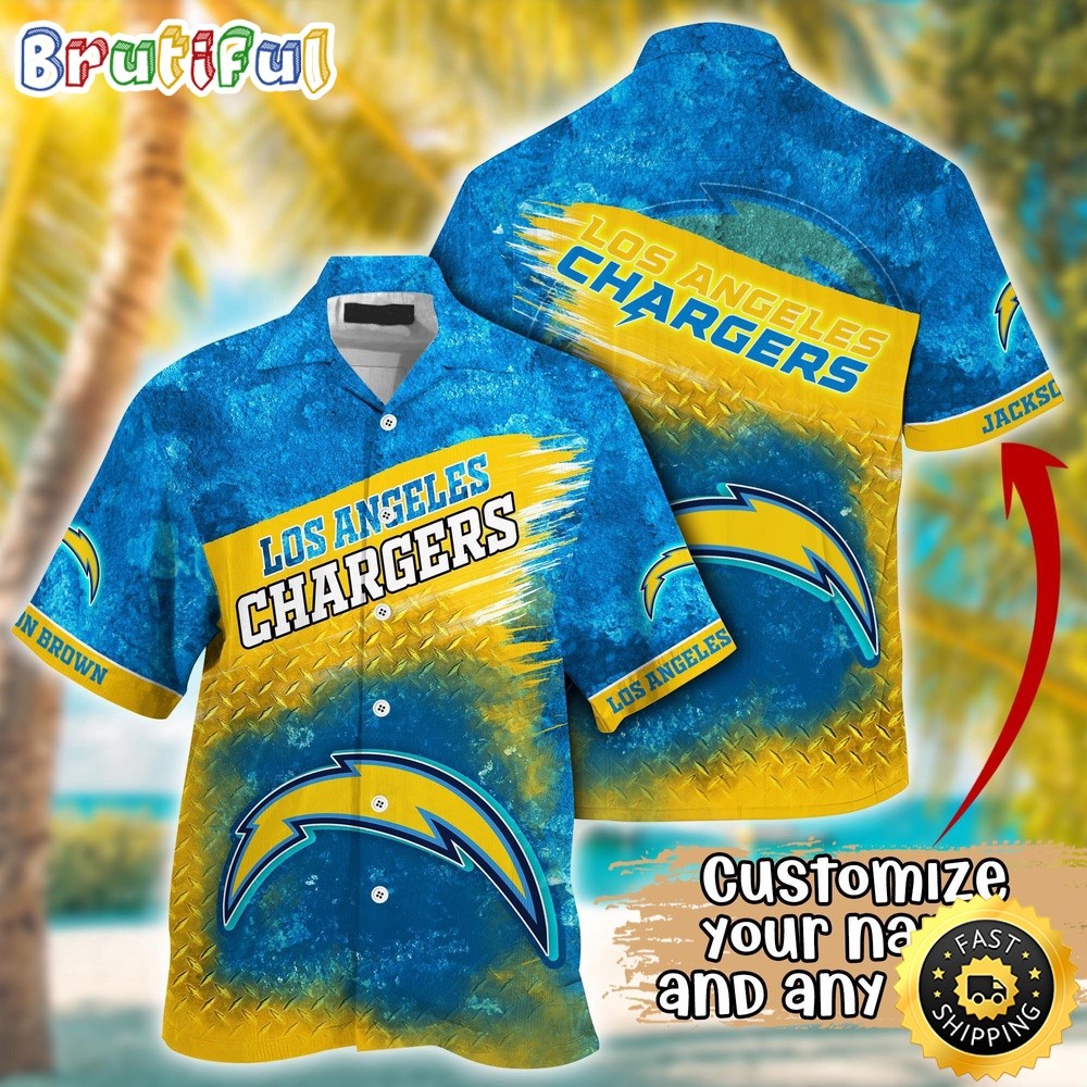 Customized Los Angeles Chargers Metal Pattern Aloha Hawaiian Shirt